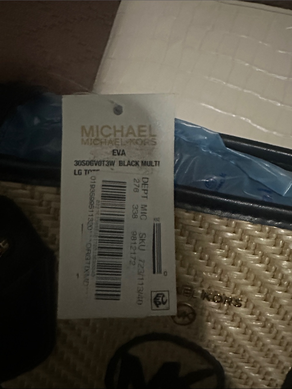 Michael Kors Gold and Black Logo Straw Tote - Picture 3 of 3